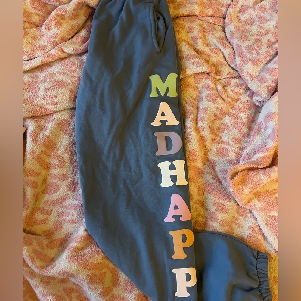 Blue mad happy pastel terry sweatpants NWOT